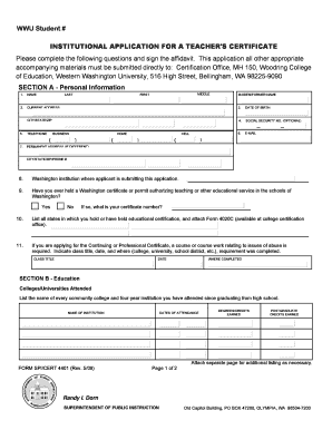 Institutional Application for a Teacher's Certificate