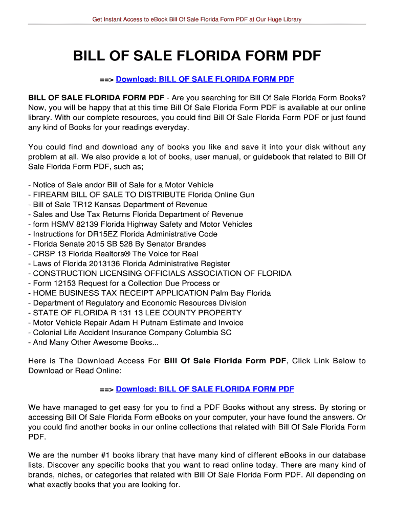 Fillable Online Bill of sale florida form pdf Home Fax