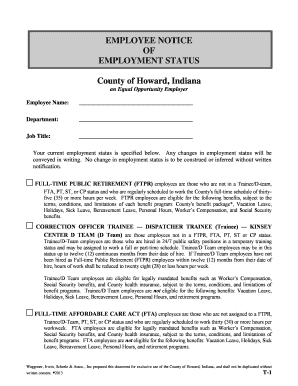 Howard County Indiana Employee Notice of Employment Status
