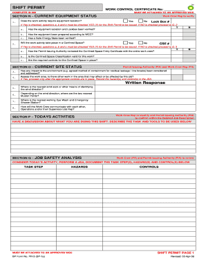Shift Permit Work Control Certificate