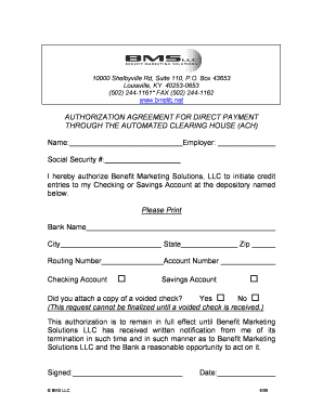 Authorization Agreement for Direct Payment via ACH