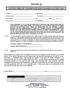 Employer Health Savings Account Election Form