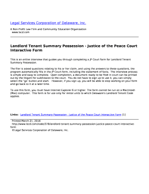 Delaware Landlord Tenant Summary Possession Form