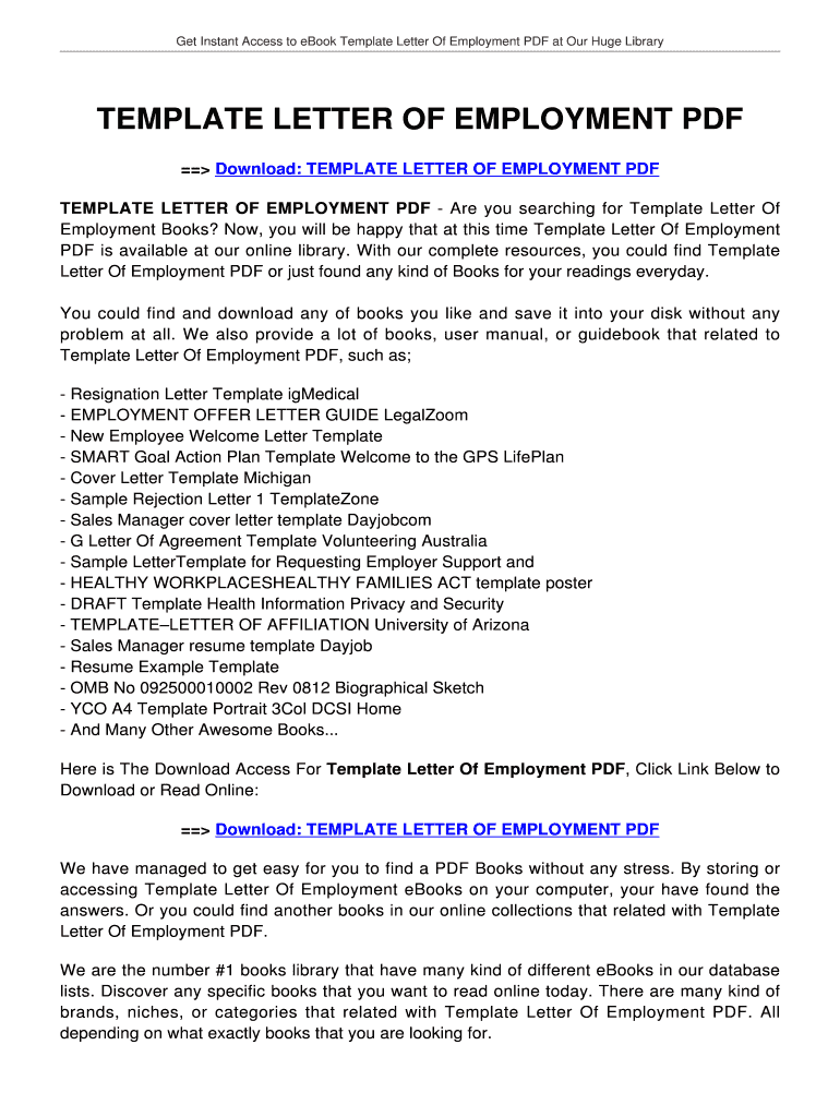 Fillable Online TEMPLATE LETTER OF EMPLOYMENT TEMPLATE LETTER OF