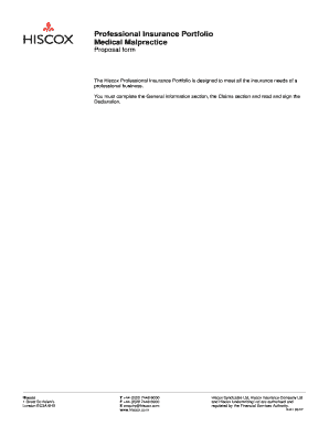 Hiscox Medical Malpractice Proposal Form