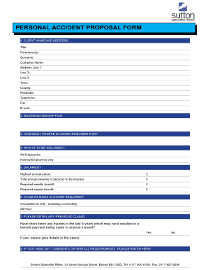 Personal Accident Proposal Form