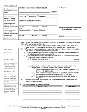 Wisconsin Petition for Appointment of Guardian ad Litem