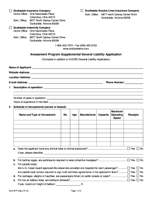 Amusement Program Supplemental General Liability Application
