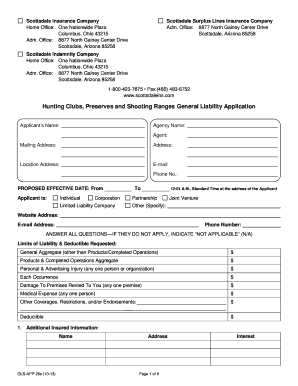 Hunting Clubs General Liability Application
