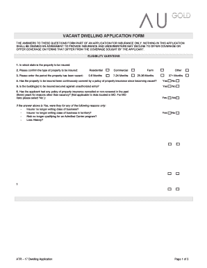 Vacant Dwelling Insurance Application Form