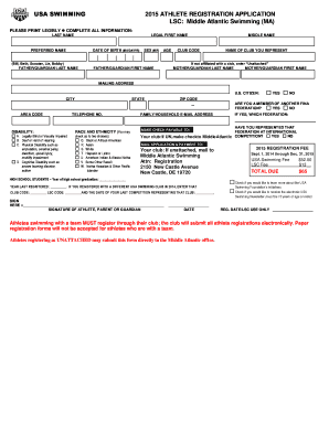 USA Swimming 2015 Athlete Registration Application