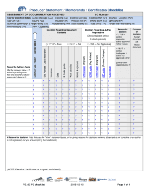 Producer Statement Checklist