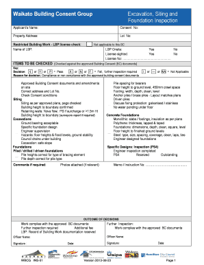 New Zealand Building Consent Inspection Form