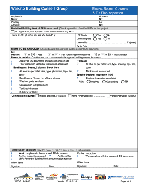 Waikato Building Consent Inspection Form