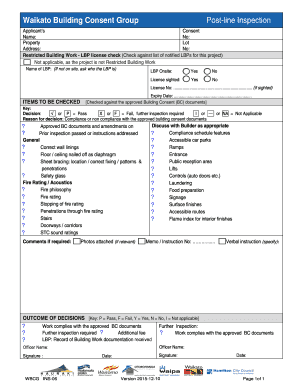 Waikato Building Consent Post-Line Inspection Form