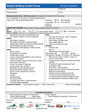 New Zealand Pre-line Inspection Form