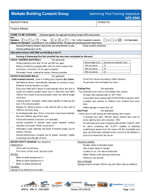 New Zealand Swimming Pool Fencing Inspection Form