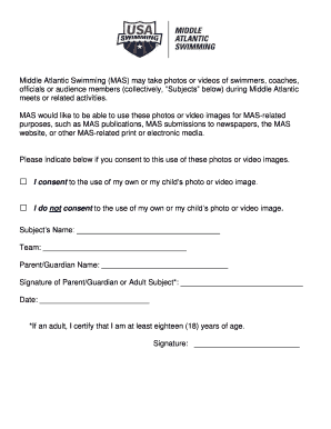 Middle Atlantic Swimming Photo Consent Form