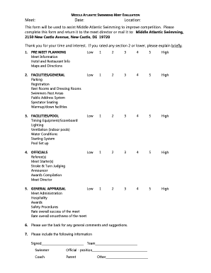 Middle Atlantic Swimming Meet Evaluation Form