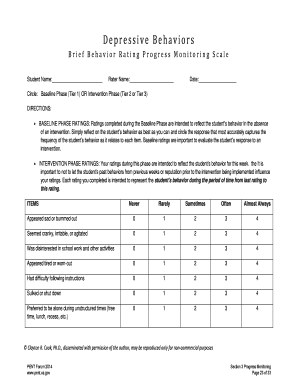 Depressive Behaviors Brief Behavior Rating Progress Monitoring Scale