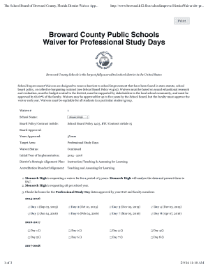 Broward County Professional Study Days Waiver