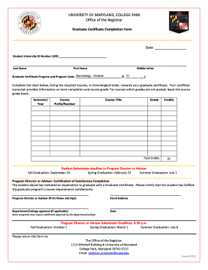 University of Maryland Graduate Certificate Completion Form