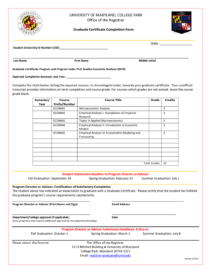 Graduate Certificate Program and Program Code Prof StudiesEconomic Analysis (Z074) - gradschool umd