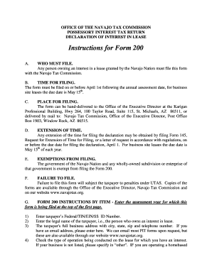 Navajo Possessory Interest Tax Return Form 200