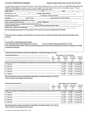Early Intervention Program Progress Note