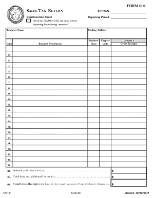 Sales Tax Return Form 601
