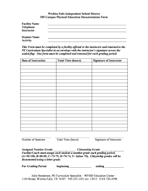 Wichita Falls Off-Campus PE Documentation Form