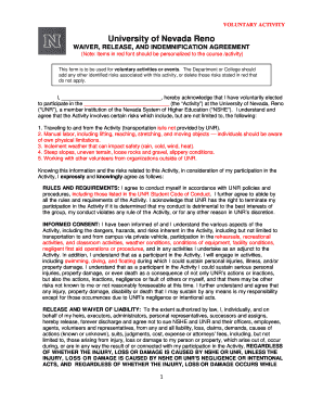 University of Nevada Reno Voluntary Activity Waiver