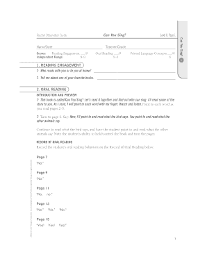 Teacher Observation Guide for Can You Sing
