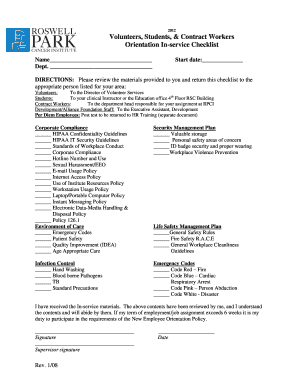 Orientation In-Service Checklist