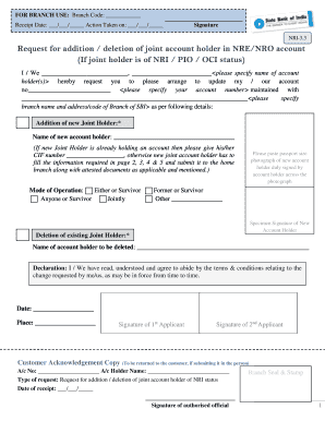 Request for Addition Deletion of Joint Account Holder