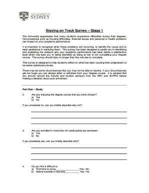 Staying on Track Survey – Stage 1
