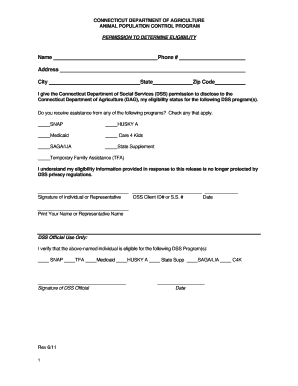 Connecticut Animal Population Control Program Permission Form