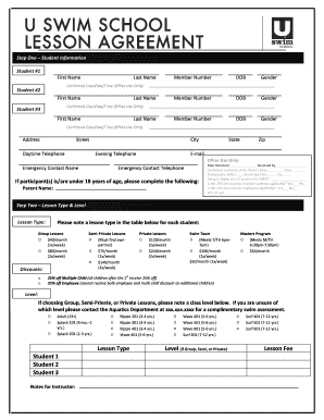 Swim Lesson Registration Form