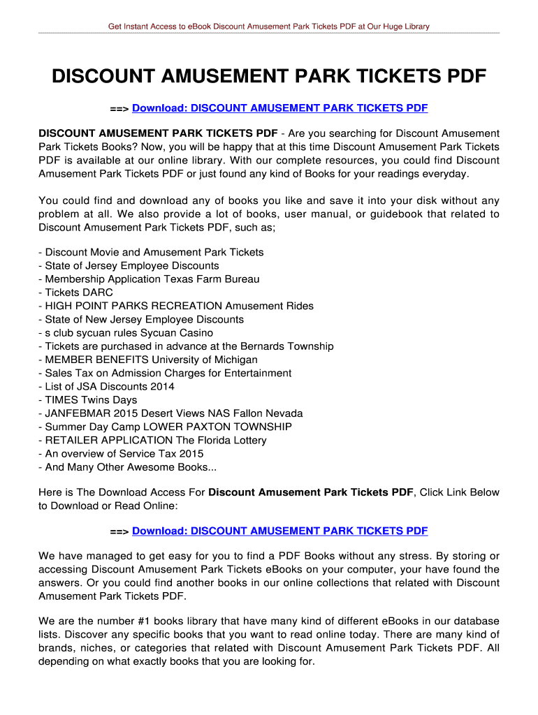 Fillable Online DISCOUNT AMUSEMENT PARK TICKETS DISCOUNT AMUSEMENT PARK