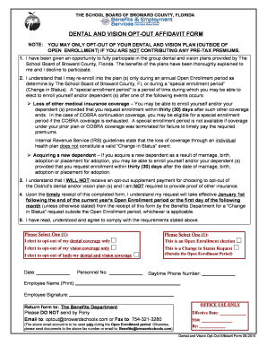 Dental and Vision Opt-Out Affidavit Form