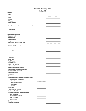 Business Tax Organizer 2012