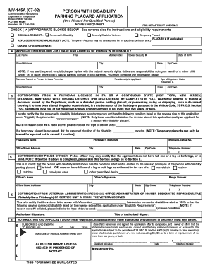 Pennsylvania Disability Parking Placard Application