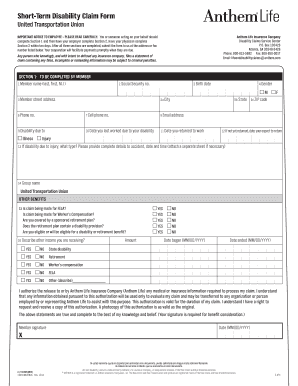 United Transportation Union Short-Term Disability Claim Form
