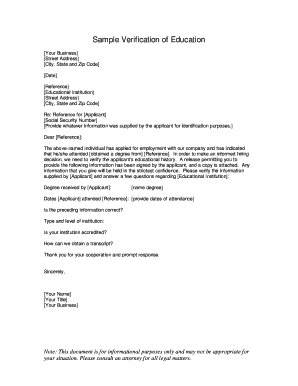 Employment Education Verification Letter