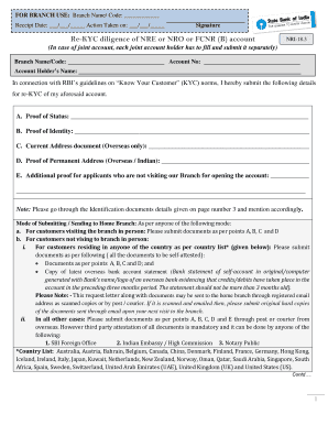 NRE NRO FCNR Account Re-KYC Form