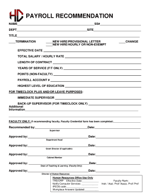 Payroll Recommendation Form