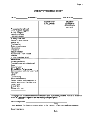 Weekly Progress Sheet for Nursing Students