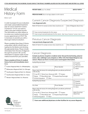 Cancer Treatment Centers of America Medical History Forms