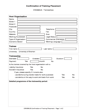 ERASMUS Traineeship Confirmation Form