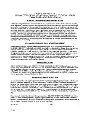 Zipline Adventure Tour Liability Waiver